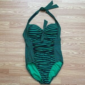 Womens Merona Green and Navy Striped One Piece